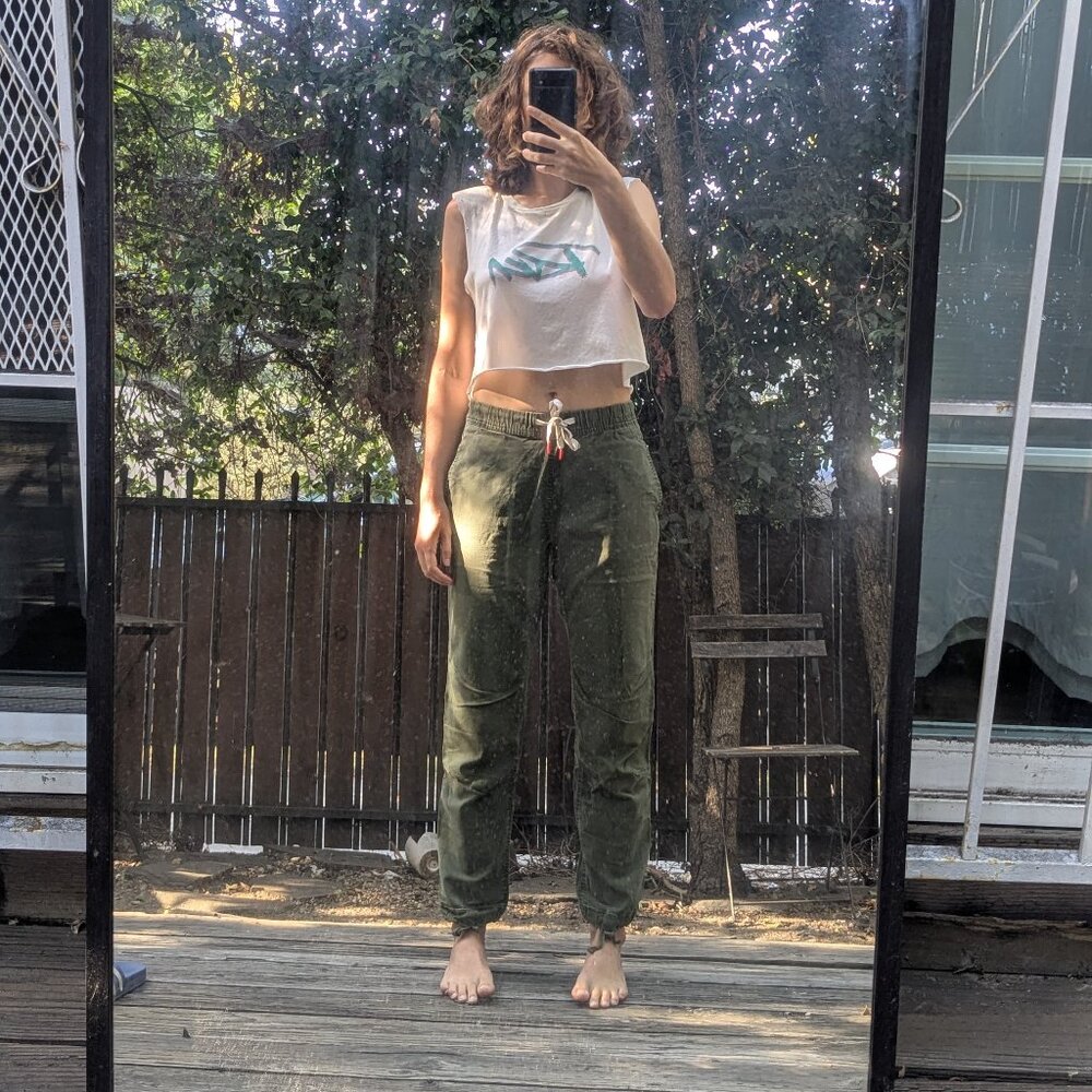 Topo Designs green canvas joggers